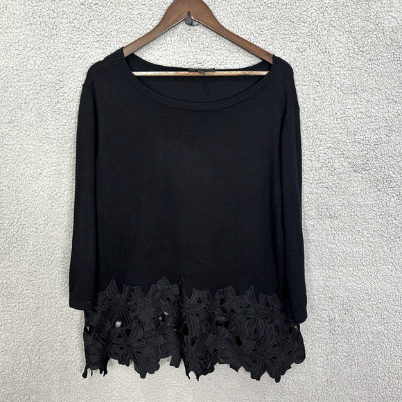 Lane Bryant Sweater Womens 18‎ Black Floral Embroidered Crochet Whimsigoth Boho - Picture 1 of 6
